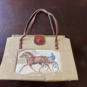 Vintage Woven Horse Harness Racing Sulky Themed Purse Bag